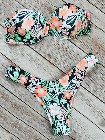 Sutien cu leopard Cupă Bikini Costum de baie Push Up Costum de baie pentru femei Set de bikini din două piese Triunghi Bather Bandeau Costum de baie