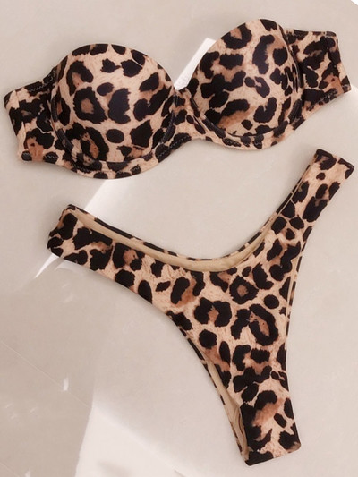 Sutien cu leopard Cupă Bikini Costum de baie Push Up Costum de baie pentru femei Set de bikini din două piese Triunghi Bather Bandeau Costum de baie