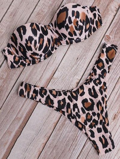 Sutien cu leopard Cupă Bikini Costum de baie Push Up Costum de baie pentru femei Set de bikini din două piese Triunghi Bather Bandeau Costum de baie