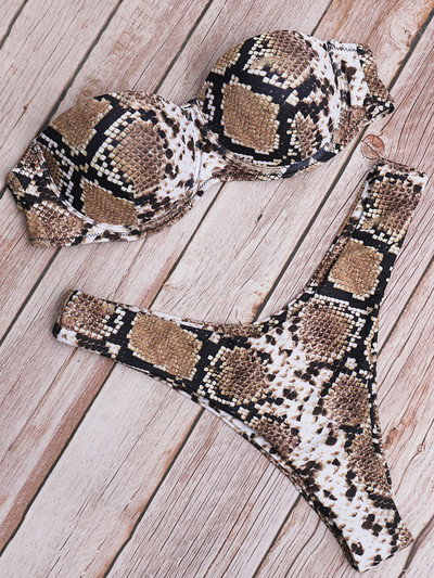 Sutien cu leopard Cupă Bikini Costum de baie Push Up Costum de baie pentru femei Set de bikini din două piese Triunghi Bather Bandeau Costum de baie