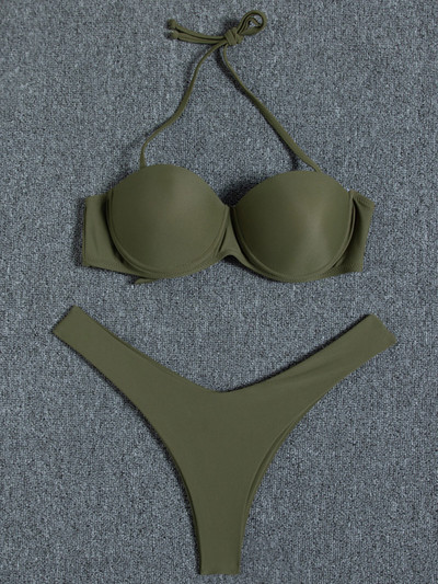 Sutien cu leopard Cupă Bikini Costum de baie Push Up Costum de baie pentru femei Set de bikini din două piese Triunghi Bather Bandeau Costum de baie