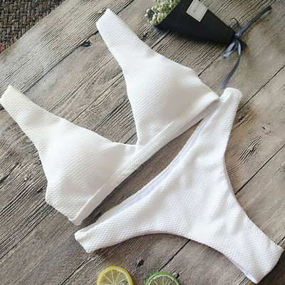 2021 Seksi bijeli brazilski bikini s rebrastim rukavima Ženski kupaći kostim Ženski kupaći kostim Dva komada bikinija Set Push up kupaći kostim za plivanje