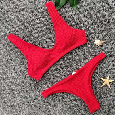 2021 Sexy White Ribbed Brazilian μπικίνι Γυναικεία μαγιό Γυναικείο μαγιό Σετ μπικίνι δύο τεμαχίων Push up Μαγιό μπάνιου