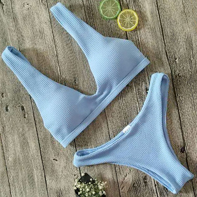 2021 Sexy White Ribbed Brazilian μπικίνι Γυναικεία μαγιό Γυναικείο μαγιό Σετ μπικίνι δύο τεμαχίων Push up Μαγιό μπάνιου