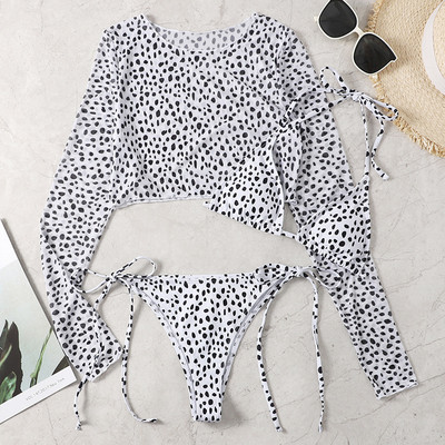 Ellolace Leopard Γυναικείο μαγιό 3 τεμαχίων Halter Micro Bikini Top ξεχωριστά τύπωμα μαγιό Brazilian χαμηλομέση ρούχα παραλίας