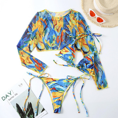Ellolace Leopard Γυναικείο μαγιό 3 τεμαχίων Halter Micro Bikini Top ξεχωριστά τύπωμα μαγιό Brazilian χαμηλομέση ρούχα παραλίας