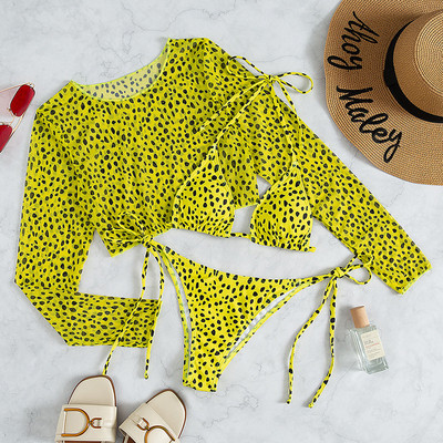 Ellolace Leopard Γυναικείο μαγιό 3 τεμαχίων Halter Micro Bikini Top ξεχωριστά τύπωμα μαγιό Brazilian χαμηλομέση ρούχα παραλίας