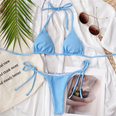 Seksualūs briaunoti dirželiai bikini, moteriški maudymosi kostiumėliai, moteriški maudymosi kostiumėliai Dviejų dalių bikinio rinkinys Micro String maudymosi kostiumėlis maudymosi moteriai