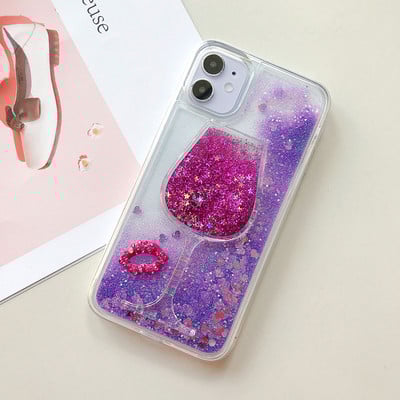 Wine Glass Sexy Lips Blizgantis telefono dėklas skirtas iPhone XS 11 Pro Max X XR SE 6S 6 7 8 Plus SE2 Skystas Quicksand Bling Sequins Dėklas