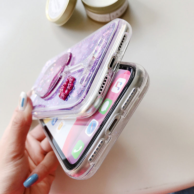 Wine Glass Sexy Lips Blizgantis telefono dėklas skirtas iPhone XS 11 Pro Max X XR SE 6S 6 7 8 Plus SE2 Skystas Quicksand Bling Sequins Dėklas