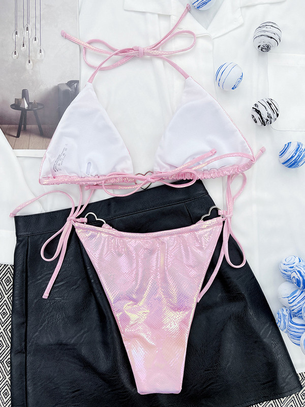 2022 New Shiny Love Inele din metal Halter Mini Bikini Costum de baie Femei Costume de baie Set de bikini din două piese Costum de baie pentru baie