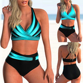 Moteriškas seksualus bikinio rinkinys, 2023 m. Vasaros naujas, aukštu juosmeniu stumdomas maudymosi kostiumėlis su gėlėmis