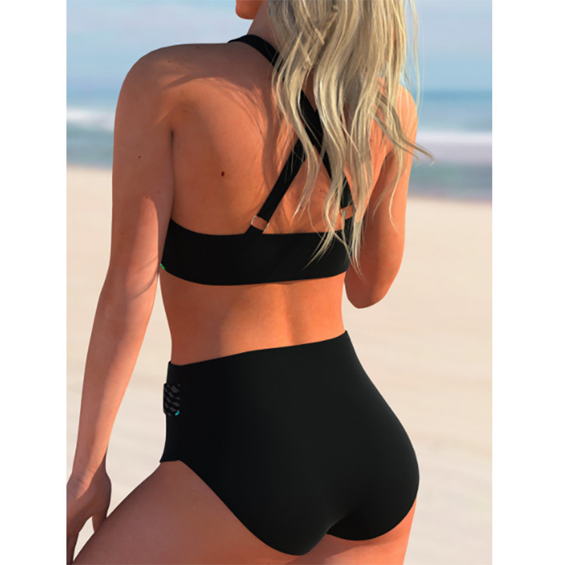 Moteriškas seksualus bikinio rinkinys, 2023 m. Vasaros naujas, aukštu juosmeniu stumdomas maudymosi kostiumėlis su gėlėmis