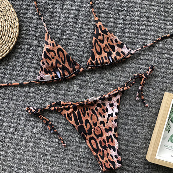 Σέξι Leopard Halter Mini String Μπικίνι Γυναικείο Μαγιό Γυναικείο Μαγιό Two Pieces Σετ μπικίνι Micro Bather Μαγιό