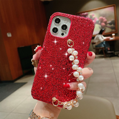 Για iPhone 12 Pro Max 11Pro Θήκες Glitter Pearl Chain θήκη τηλεφώνου για iPhone XR XS Max 7 8 6 6s Plus X Σκληρό κάλυμμα καρπού