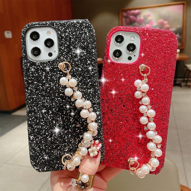Για iPhone 12 Pro Max 11Pro Θήκες Glitter Pearl Chain θήκη τηλεφώνου για iPhone XR XS Max 7 8 6 6s Plus X Σκληρό κάλυμμα καρπού