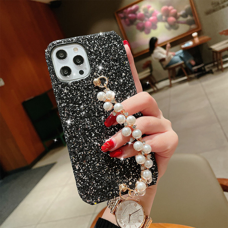 Για iPhone 12 Pro Max 11Pro Θήκες Glitter Pearl Chain θήκη τηλεφώνου για iPhone XR XS Max 7 8 6 6s Plus X Σκληρό κάλυμμα καρπού
