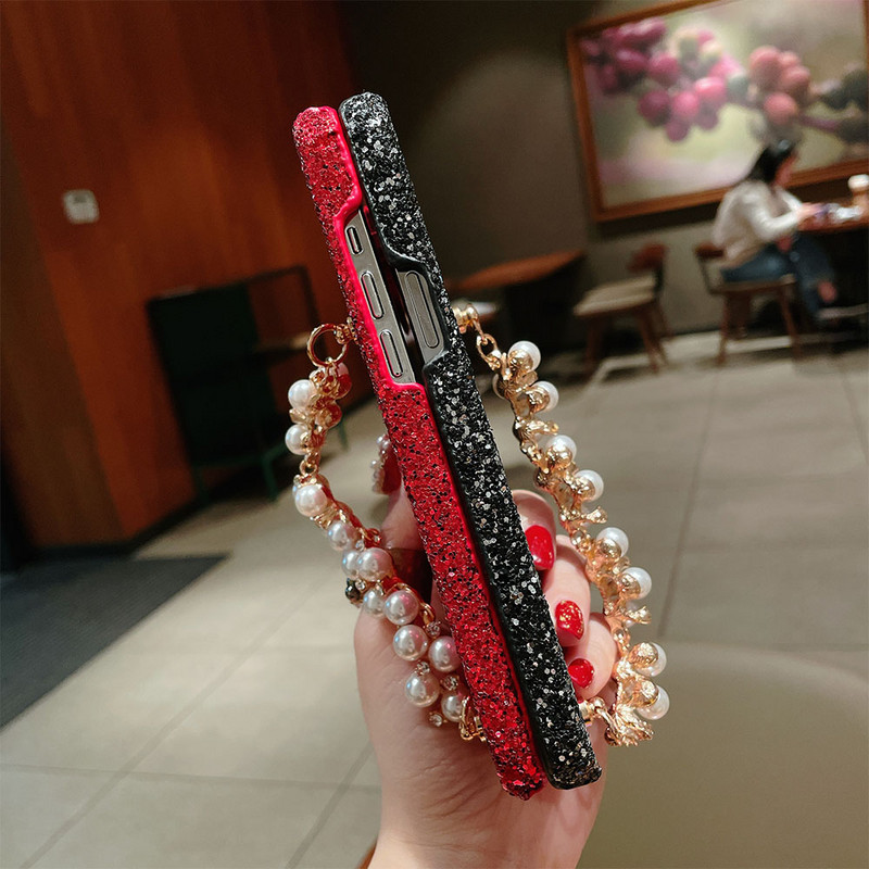 Για iPhone 12 Pro Max 11Pro Θήκες Glitter Pearl Chain θήκη τηλεφώνου για iPhone XR XS Max 7 8 6 6s Plus X Σκληρό κάλυμμα καρπού