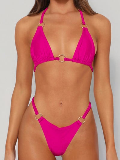 Bikini s halterima Jednobojni kupaći kostimi Trokutasti bikini komplet Novi kupaći kostimi 2022. Mikro tange Seksi kupaći kostimi Prstenje Dizajnerski bikini