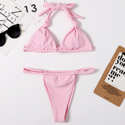 Sexy Halter Knot Micro Bikini 2021 Costum de baie Femeie Tanga Costum de baie Două piese Set de bikini pentru baie braziliană Costum de baie
