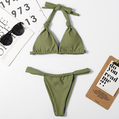 Sexy Halter Knot Micro Bikini 2021 Costum de baie Femeie Tanga Costum de baie Două piese Set de bikini pentru baie braziliană Costum de baie
