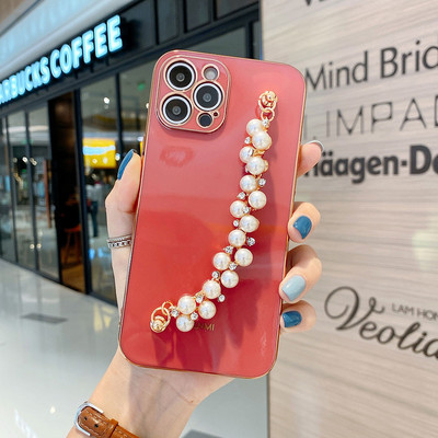 Για iPhone 12 Pro Max Θήκη με Αλυσίδα Pearl Diamond Bracelet Chain Επικαλυμμένη θήκη τηλεφώνου για iPhone 11 Pro XS Max XR 7 8 Plus X