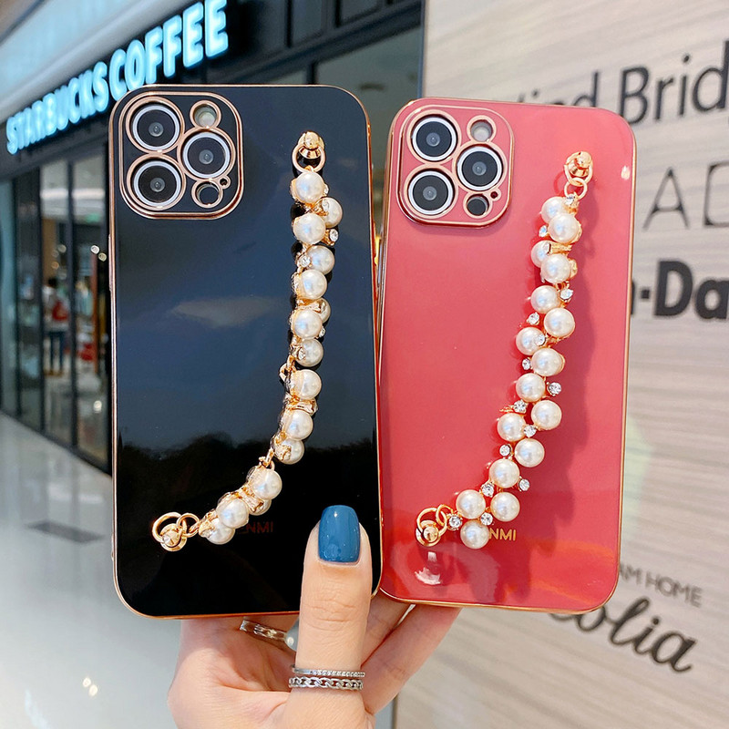 Για iPhone 12 Pro Max Θήκη με Αλυσίδα Pearl Diamond Bracelet Chain Επικαλυμμένη θήκη τηλεφώνου για iPhone 11 Pro XS Max XR 7 8 Plus X