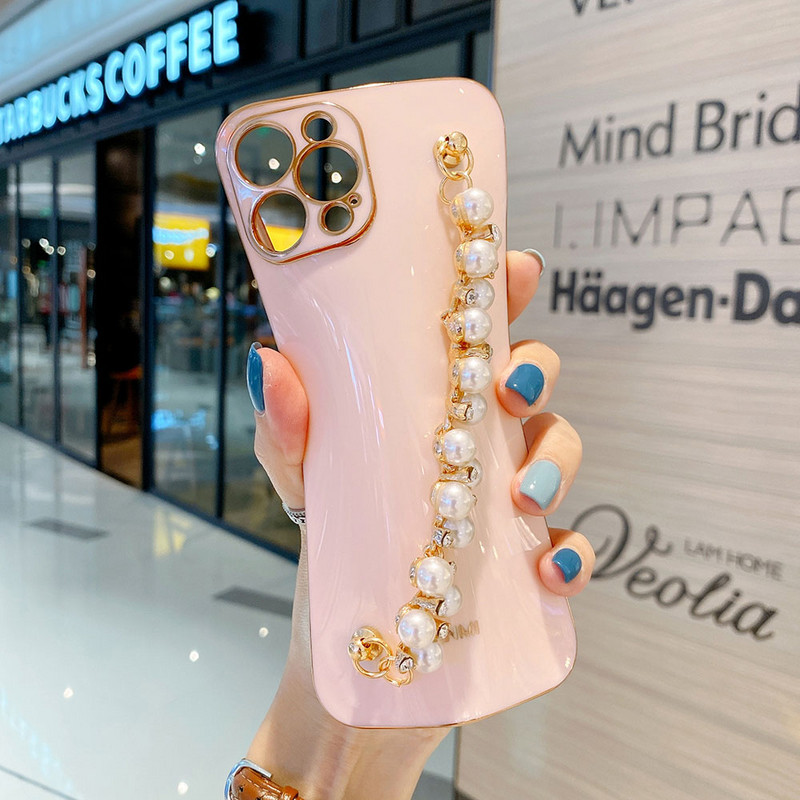 Για iPhone 12 Pro Max Θήκη με Αλυσίδα Pearl Diamond Bracelet Chain Επικαλυμμένη θήκη τηλεφώνου για iPhone 11 Pro XS Max XR 7 8 Plus X