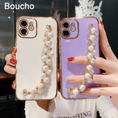 Για iPhone 12 Pro Max Mini Case Pearl Diamond Bracelet Chain Ηλεκτροεπικαλυμμένη μαλακή θήκη τηλεφώνου Για iPhone 11Pro Max XS XR 7 8 Plus X