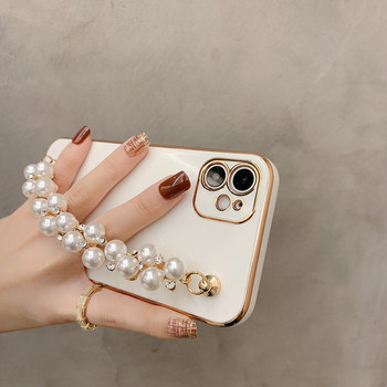 За iPhone 12 Pro Max Mini Калъф с перлена диамантена гривна с верига, галванично покрит мек калъф за телефон за iPhone 11Pro Max XS XR 7 8 Plus X