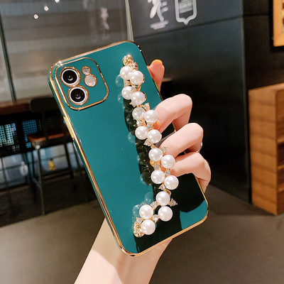 Για iPhone 12 Pro Max Mini Case Pearl Diamond Bracelet Chain Ηλεκτροεπικαλυμμένη μαλακή θήκη τηλεφώνου Για iPhone 11Pro Max XS XR 7 8 Plus X