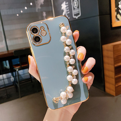 Για iPhone 12 Pro Max Mini Case Pearl Diamond Bracelet Chain Ηλεκτροεπικαλυμμένη μαλακή θήκη τηλεφώνου Για iPhone 11Pro Max XS XR 7 8 Plus X