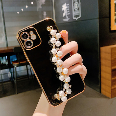 Για iPhone 12 Pro Max Mini Case Pearl Diamond Bracelet Chain Ηλεκτροεπικαλυμμένη μαλακή θήκη τηλεφώνου Για iPhone 11Pro Max XS XR 7 8 Plus X