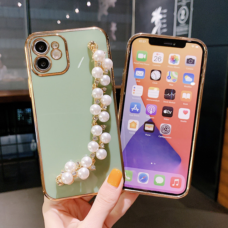 Για iPhone 12 Pro Max Mini Case Pearl Diamond Bracelet Chain Ηλεκτροεπικαλυμμένη μαλακή θήκη τηλεφώνου Για iPhone 11Pro Max XS XR 7 8 Plus X