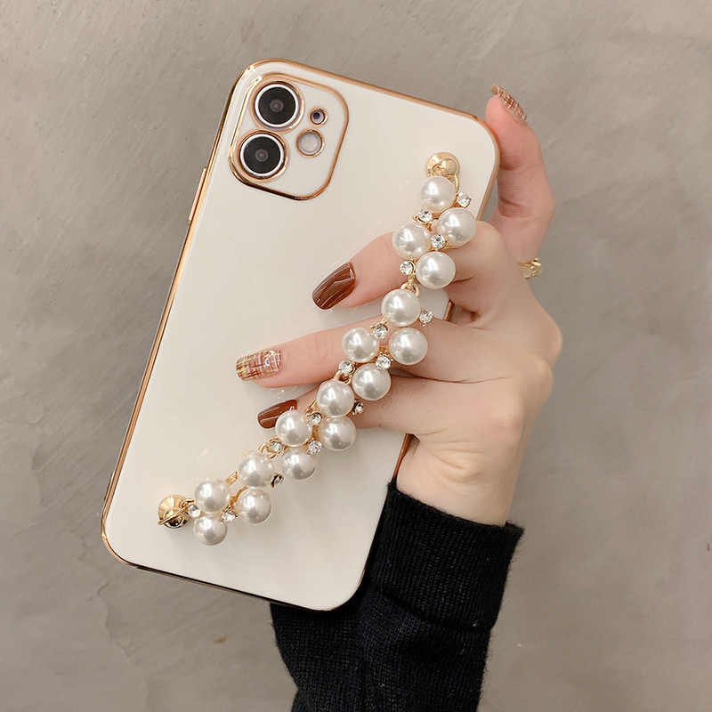 Για iPhone 12 Pro Max Mini Case Pearl Diamond Bracelet Chain Ηλεκτροεπικαλυμμένη μαλακή θήκη τηλεφώνου Για iPhone 11Pro Max XS XR 7 8 Plus X