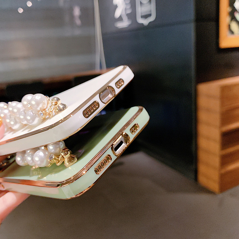 Για iPhone 12 Pro Max Mini Case Pearl Diamond Bracelet Chain Ηλεκτροεπικαλυμμένη μαλακή θήκη τηλεφώνου Για iPhone 11Pro Max XS XR 7 8 Plus X