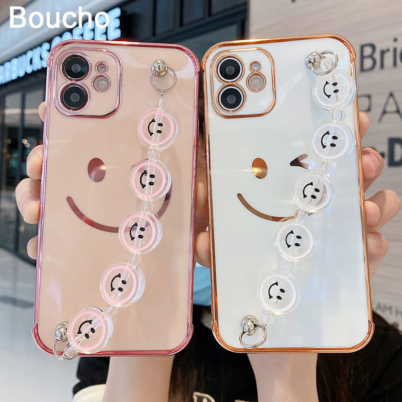 Μπρασελέ Smiley Κάλυμμα θήκης χειρός για iPhone 13 12 Pro Mini 11 Pro Max XS Πολυτελείς επίχρυσες θήκες για iPhone 8 7 Plus XR X SE