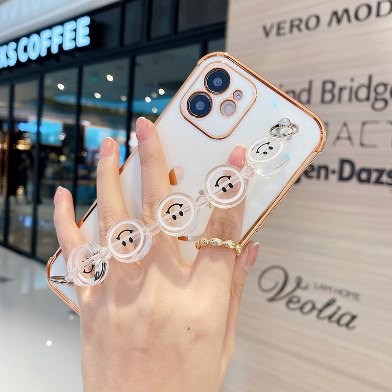 Μπρασελέ Smiley Κάλυμμα θήκης χειρός για iPhone 13 12 Pro Mini 11 Pro Max XS Πολυτελείς επίχρυσες θήκες για iPhone 8 7 Plus XR X SE