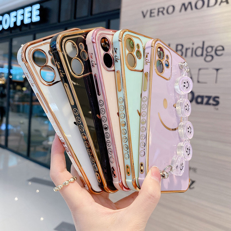 Μπρασελέ Smiley Κάλυμμα θήκης χειρός για iPhone 13 12 Pro Mini 11 Pro Max XS Πολυτελείς επίχρυσες θήκες για iPhone 8 7 Plus XR X SE