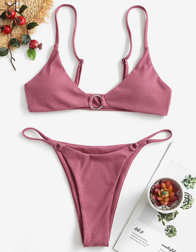 Seksi rebrasti brazilski bikini Ženski kupaći kostim Ženski kupaći kostim s prstenjem Dvodijelni komplet bikinija s mikro žicama Kupaći kostim za plivanje