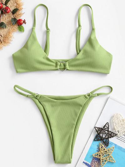 Seksi rebrasti brazilski bikini Ženski kupaći kostim Ženski kupaći kostim s prstenjem Dvodijelni komplet bikinija s mikro žicama Kupaći kostim za plivanje