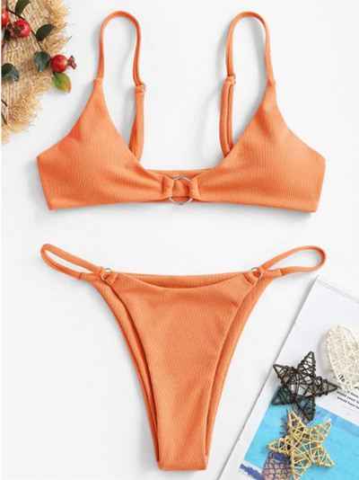 Seksi rebrasti brazilski bikini Ženski kupaći kostim Ženski kupaći kostim s prstenjem Dvodijelni komplet bikinija s mikro žicama Kupaći kostim za plivanje