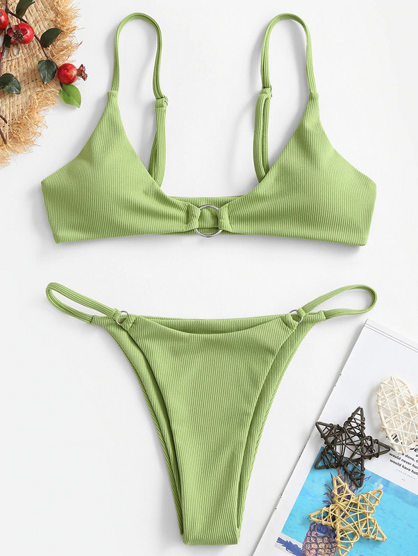 Seksi rebrasti brazilski bikini Ženski kupaći kostim Ženski kupaći kostim s prstenjem Dvodijelni komplet bikinija s mikro žicama Kupaći kostim za plivanje