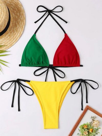 Sexy Splicing Halter Bikini brazilian pentru femeie Costum de baie pentru femei Set de bikini din două piese Costum de baie pentru baie pentru femeie