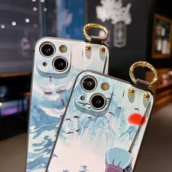 Ζωγραφική τοπίου Φιόγκος θήκη με λουρί καρπού για iPhone 13 12 11 Pro Max Xs Max XR 7 8 Plus SE Κάλυμμα θήκης τηλεφώνου από σιλικόνη