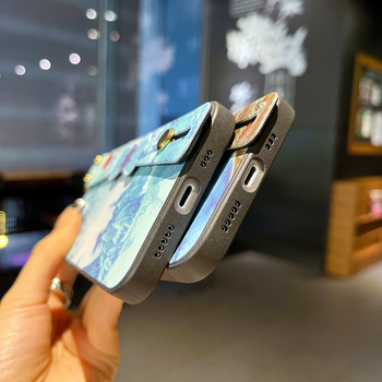 Калъф за каишка за китка с пейзажна картина с лък за iPhone 13 12 11 Pro Max Xs Max XR 7 8 Plus SE Силиконова защита Капак за държач за телефон