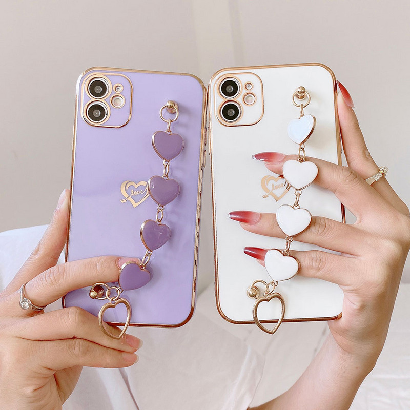 Калъф за телефон Smooth Heart Bracelet за iPhone 12 Mini 12Pro Max Луксозен златен калъф за iPhone 11 Pro XS Max 8 7 Plus XR X SE