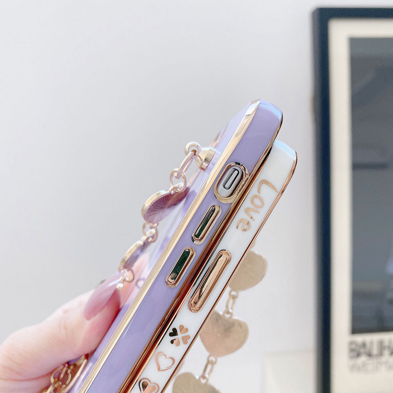 Калъф за телефон Smooth Heart Bracelet за iPhone 12 Mini 12Pro Max Луксозен златен калъф за iPhone 11 Pro XS Max 8 7 Plus XR X SE