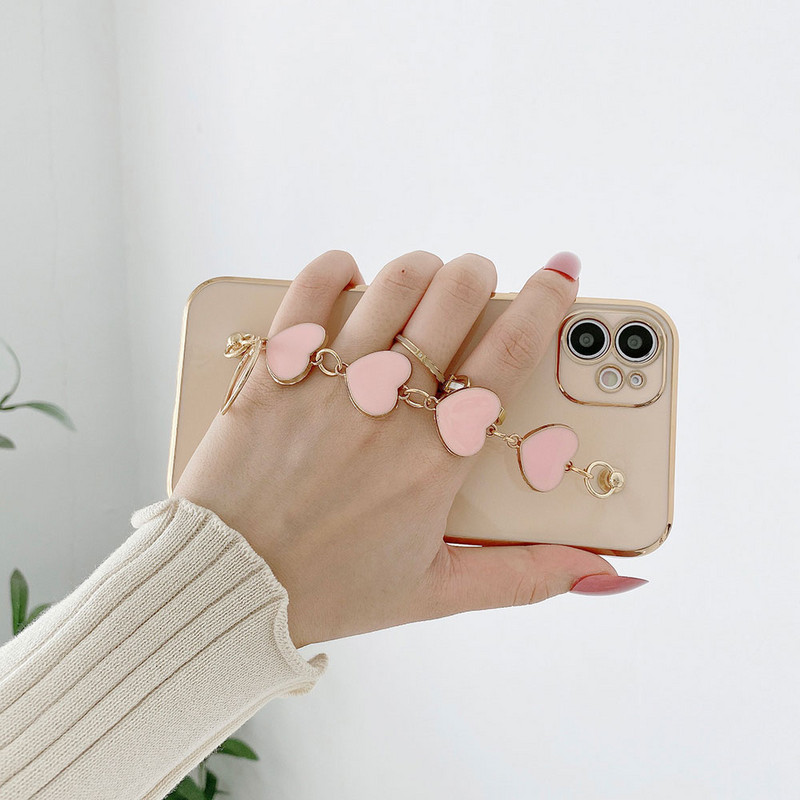 Калъф за телефон Smooth Heart Bracelet за iPhone 12 Mini 12Pro Max Луксозен златен калъф за iPhone 11 Pro XS Max 8 7 Plus XR X SE