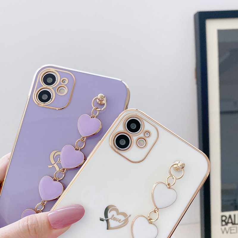 Калъф за телефон Smooth Heart Bracelet за iPhone 12 Mini 12Pro Max Луксозен златен калъф за iPhone 11 Pro XS Max 8 7 Plus XR X SE